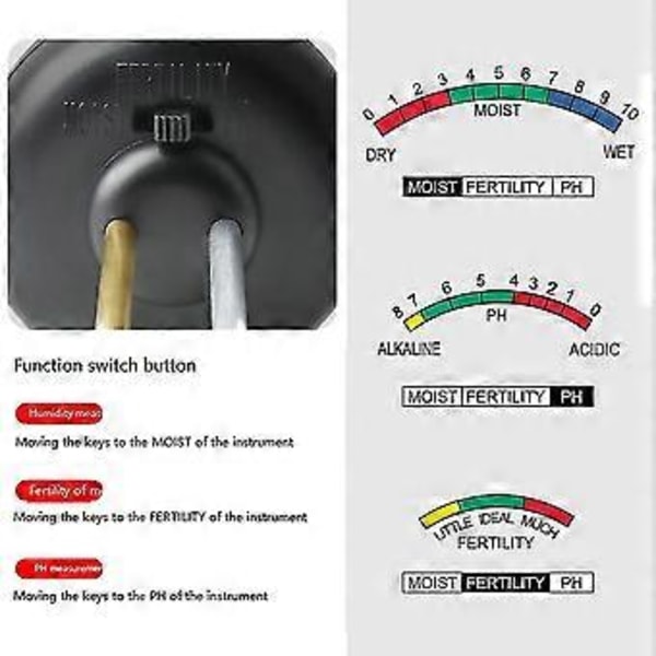 3-i-1 Jord Havearbejde Detektor Ph-meter Jordfugtighedsmåler Jordfrugtbarhedsdetektor Jordmåler Dete