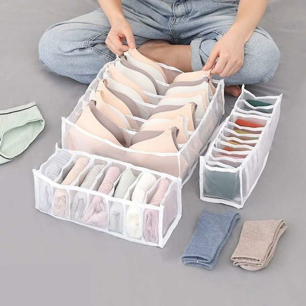 Underwear Organizer, Underwear Storage Box Med Rum, Strømper BH Underbukser Organizer Foldbar Skuffe Organizer (6 Gitter + 7 Gitter +