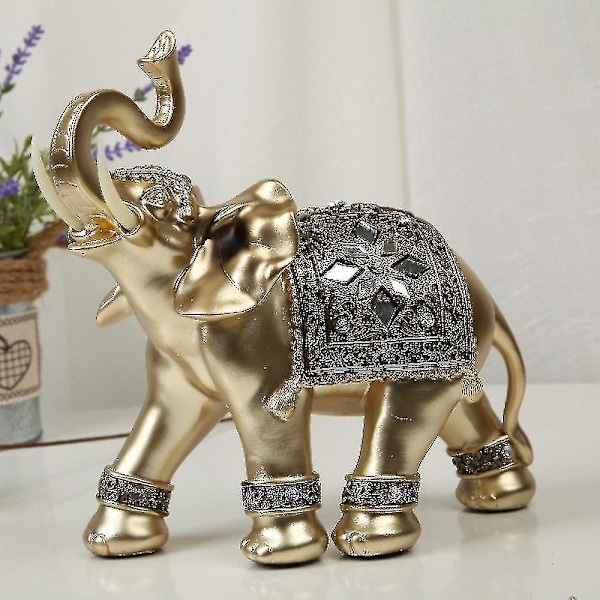 Elefant Guld Staty Prydnad Skulptur Konst Hem