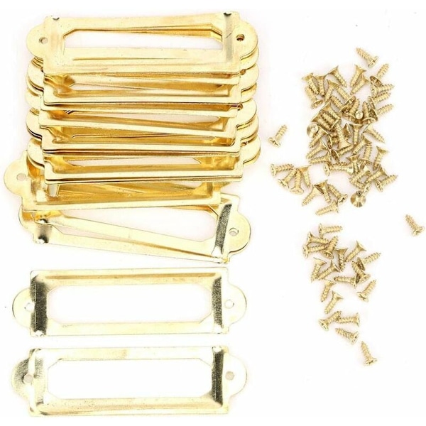 20 stk. Etiketkortramme 60mm x 17mm Metal Etiket Holder Kontor Fil Skab Skuffe Navnekort Skab Tømrer Reparation Dekoration (Gul Bronze
