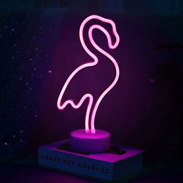 LED Neon Lys Skilt Værelse Dekoration Natlys Batteri og USB Strømdrevet Indendørs Belysning Nat og Bordlamper til Julefest Bar (Pink Flamingo)