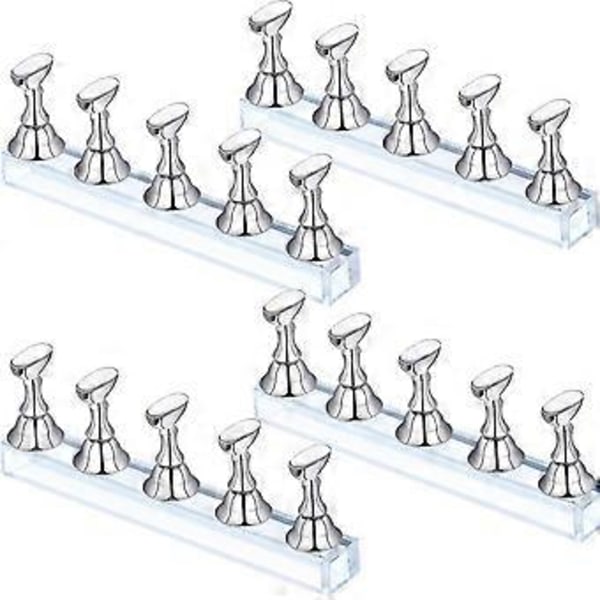 4 Set Akryl Nagel Hållare Magnetisk Nagel Övningsställ (silver)