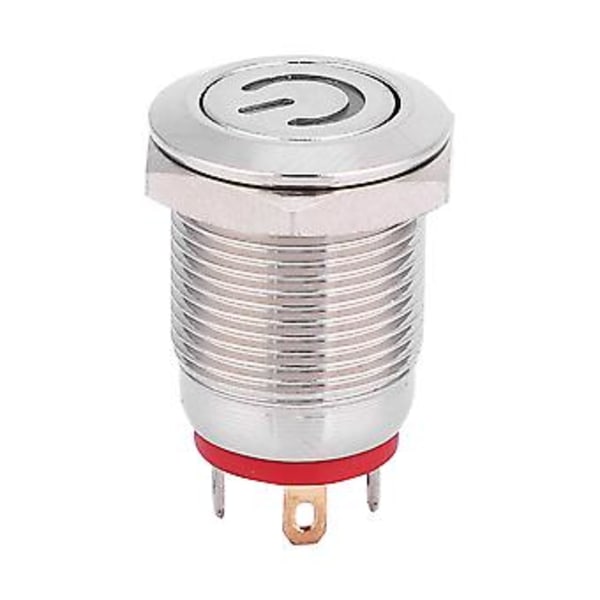 Lukitusvapaa 12 mm metallinen painonappikytkin rengas ja virran muotoinen LED-itsepalautuva punainen kytkin (12 V)