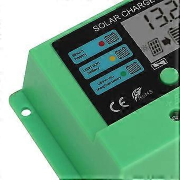 Solar Charge Controller PWM Panel Regulator Justerbar LCD-skærm 12V 24V Grøn Skal 30A