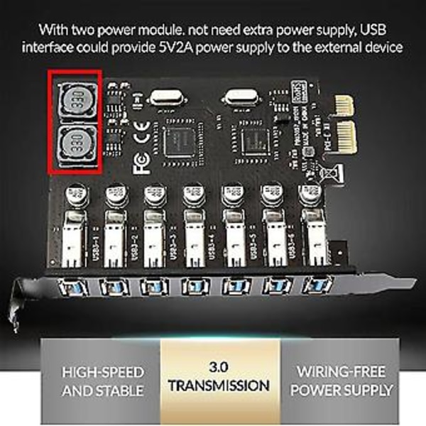 7 Porte USB 3.0 PCI Adapter USB Expans, PCIe Riser til PC, Linux / Xp/ 7/