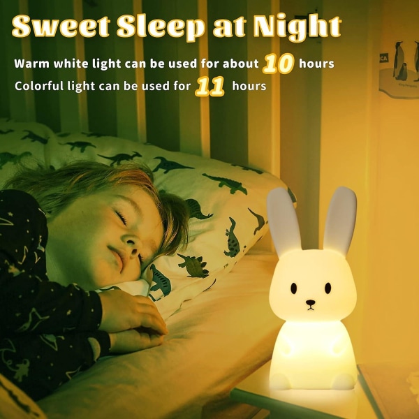 Kanin Nattlampa för Barnrum, 7 Färgförändrande LED Bärbar Touch Lampa med Timer, USB Laddningsbar Silikon Kanin Nattlampa för Baby C