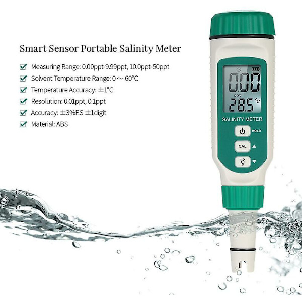 Bärbar salthaltsmätare handhållen atc salinometer halometer saltmätare för saltvatten pool mat salt akvarium testare
