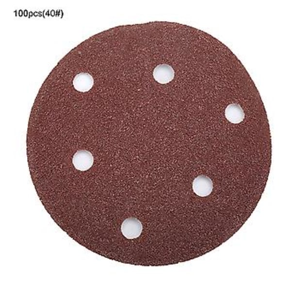100 stk. 125 mm 5 tommer 6 hullers flocking sandpapir børstet stykke bagside velour skive (40#)