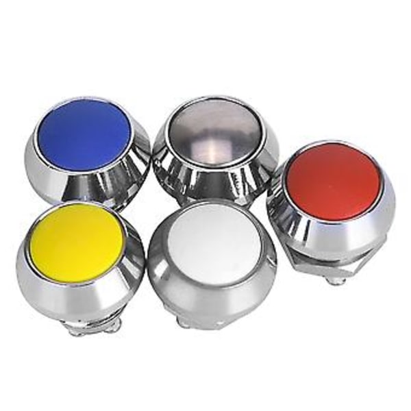 5 kpl Painonappikytkin Metalli 1NO 12mm 2A/36VDC Muttereilla, Punainen, Keltainen, Sininen, Valkoinen, Metallinen