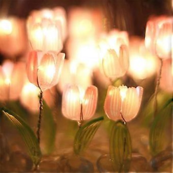 Kunstig Tulipan Blomst Nattlys Ornamenter Håndlaget DIY Nattbordslampe LED Nattlampe Soveromsdekor Bordlampe, Blå
