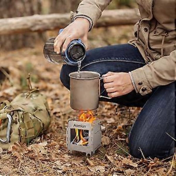 Bärbart Campingkök i Rostfritt Stål Lättvikts Hopfällbart Vedkök Fickkök Utomhus Camping Matlagning Picknick Backpacking Kök
