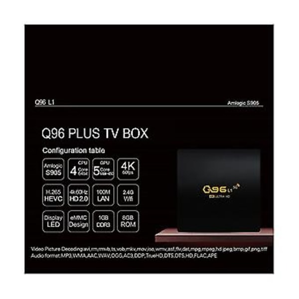 Q96 L1 Tv Boks 4k Netværks Tv Set Top Boks Wifi Netværks Set Top Boks Core 1gb+8gb Android Media Afspiller