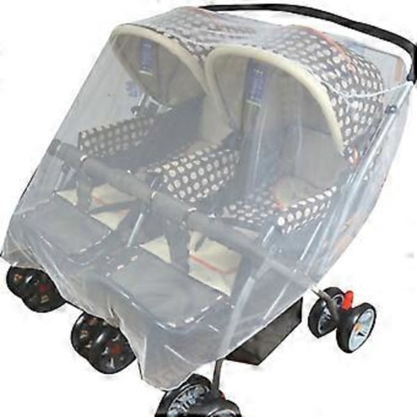 Pustende Myggnett Tvillingvogn Sommer Mesh Trekk Dobbel Vogn Netting