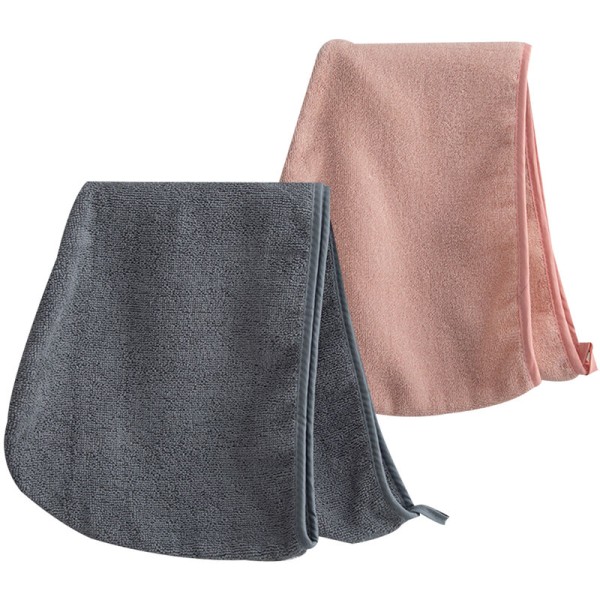 Hårhandduk Wrap Snabbtorkande Bomull Superabsorberande Turban Huvud Wrap för Kvinnor med Knapp(2st) grå+rosa