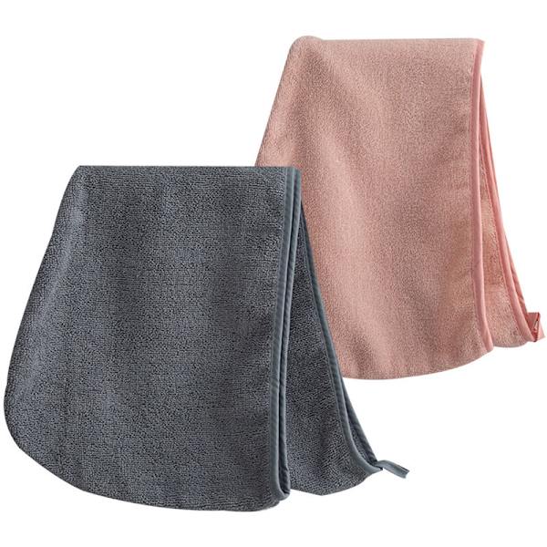 Hårhåndklæde Wrap Hurtigtørrende Bomuld Superabsorberende Turban Hovedindpakning til Kvinder med Knap(2stk) grå+pink
