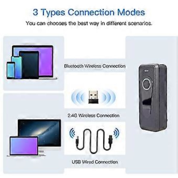 Kannettava pieni langaton viivakoodinlukija ja Bluetooth 1D/2D QR-viivakoodinlukija Androidille (musta)