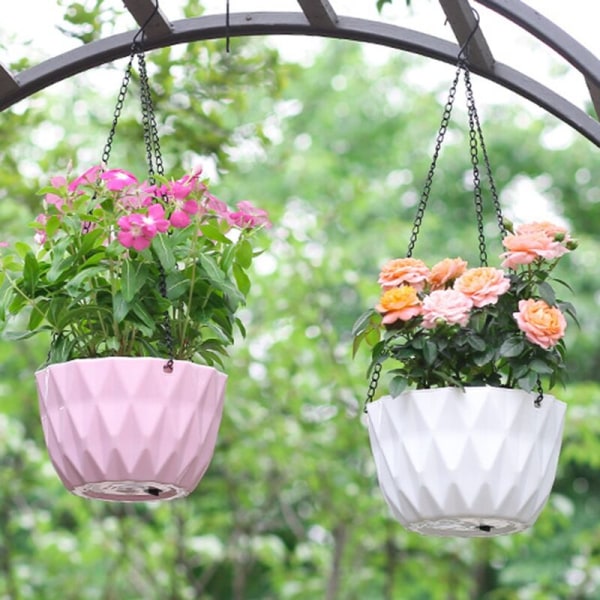 Hanging Flower Basket Self-Absorption Waterproof Resin Hanging Flower Pot for Garden 2Pcs Blue