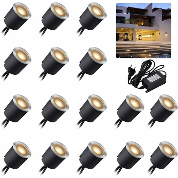 16 Pack LED Spotlights recessed - 12 V - Warm white - IP67 - Waterproof - 0.6 W - Diameter: 32 mm - For indoor and outdoor use - 2800 K - Warm white