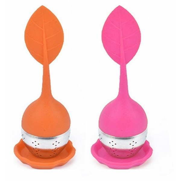 Stainless Steel Tea infusers for loose tea, Long-Handled Steeper Strainer Silicone Handle Tea Filter, ball meshed kitchen gadgets Orange+Pink