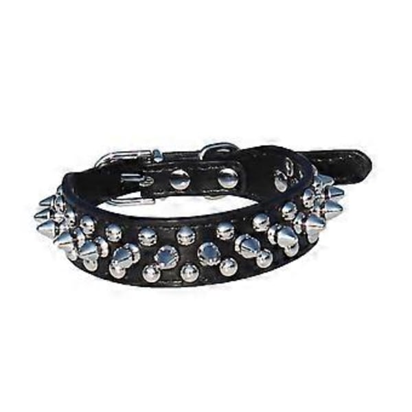 Halsband i läder med spikar och nitar, 2,5 cm brett för små/extra små raser och valpar (Svart, S: För halsomfång 15-20 cm)