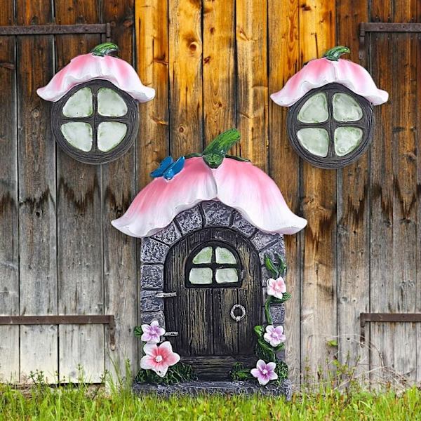 Miniatyr dörr till feträdgård, tillbehör till träd, gnomhus, träddekoration, fe dörrar (blomma)