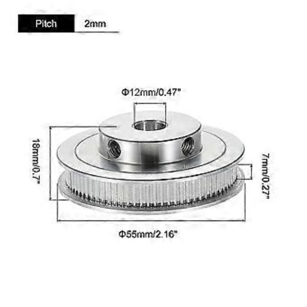 80 Tänder 12mm Hål Timing Remhjul, Aluminium Synkront Hjul Silver med M5 Skruv för 3D-Skrivare Rem, CNC Maskin