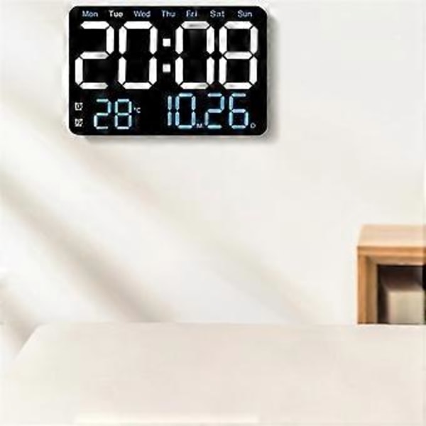 Elektronisk Veggklokke Temperatur Dato Display Bordklokke Veggmontert Digital LED Vekkerklokke for Hjem A
