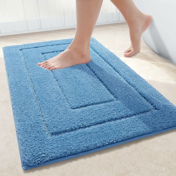 Badmatte Sklisikker Absorberende 40x60cm Dusjmatte Tykk Myk Baderomsmatte Mikrofiber Maskinvaskbar Blå