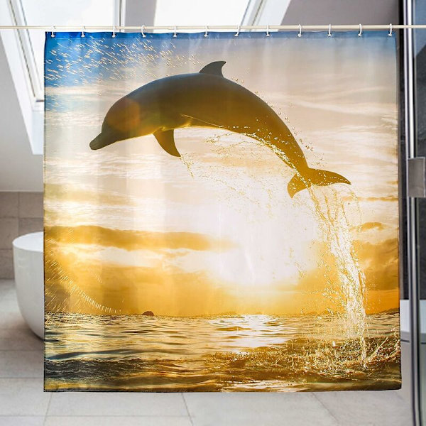 Duschdraperier 100% Polyester Badrumsdraperier Vattentäta Anti Mögel Badrumsdraperier med Krokar Badrumsdraperier (delfin, 180 x 200cm)