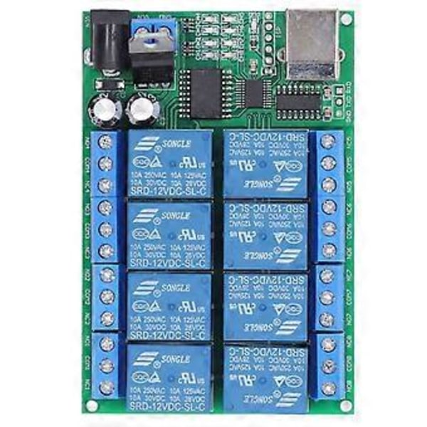 8-kanals relémodul DC12V UART seriell portbryter PLC motor LED datamaskin fjernkontroll multifunksjon USB-kontroller