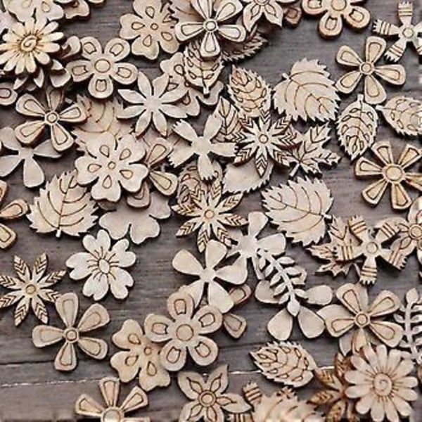100 st Träskivor Blomform Obehandlade Träutskärningar Hantverk DIY Dekoration