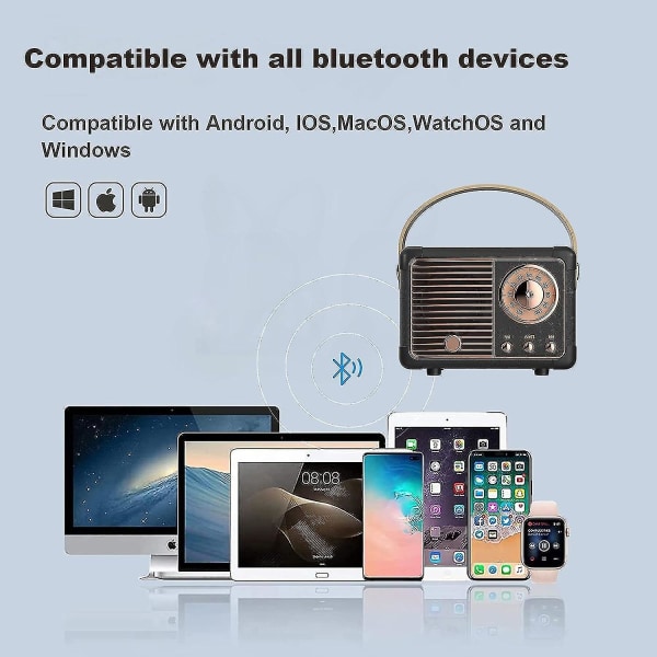 Retro Bluetooth högtalare, Vintage Inredning, Bärbar Retro Radio Trådlös Bluetooth högtalare För Kök Skrivbord Sovrum Kontor
