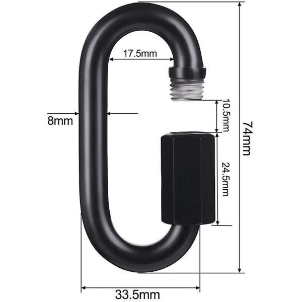 D-formad låskarbin, svart snabblänk, kraftig och hållbar kedjekoppling, svart 10 stycken