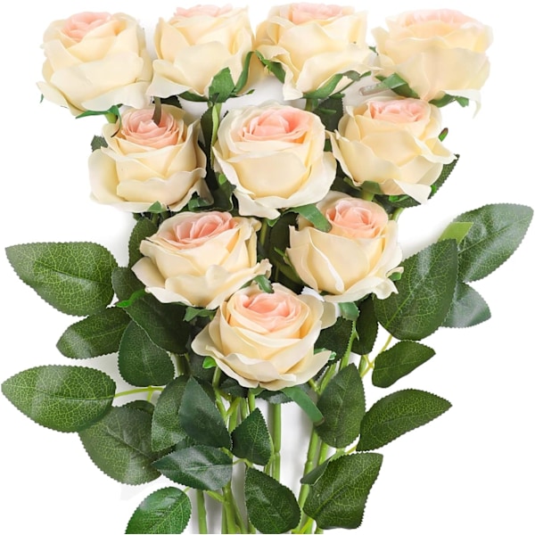 10 stk Silke Kunstige Rose Blomster Brudebuket Blomster champagne