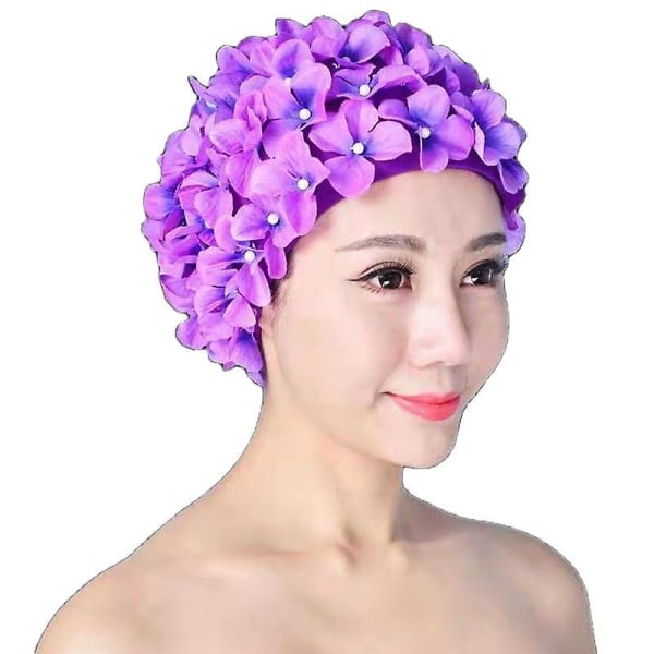 Spets vintage cap blommiga kronblad Retro stil badmössor för kvinnor Rose Purple