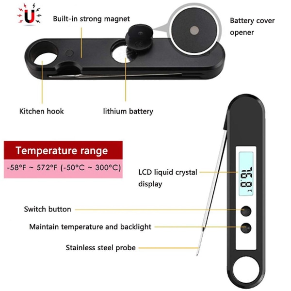 Ultrasnabb grilltermometer med bakgrundsbelysning, bbq digital termometer