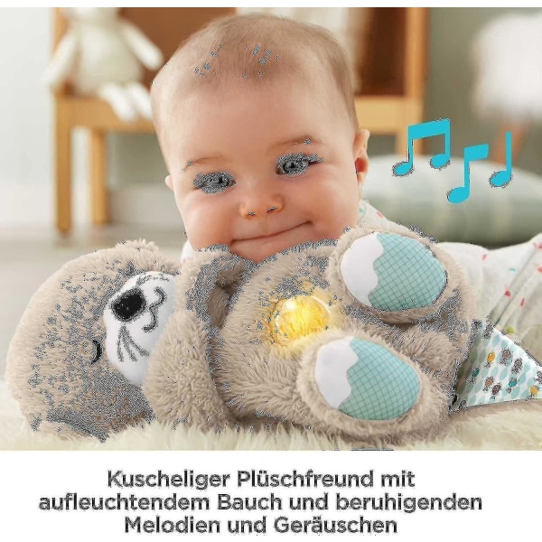 Lugnande och mysande utter, baby som lugnar nyfödda bebisar med lugnande musik och rytmiska rörelser