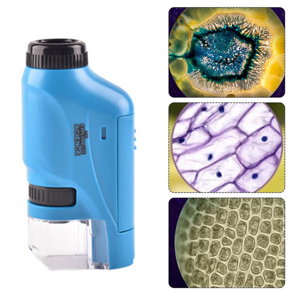 Handhållet mikroskop 60-120x fickmikroskop LED-ljus Bärbart minimikroskop Blue