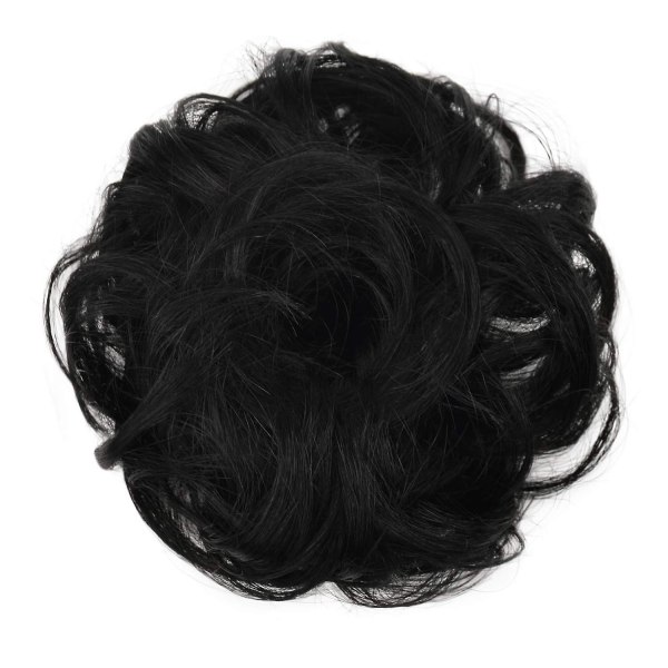 100 % människohår bulleförlängning, rörigt bulle hårbit lockigt hår Scrunchies Chignon hästsvansförlängningar Kompatibel med kvinnor Flickor Updo Donut Hairpiece Natural Black