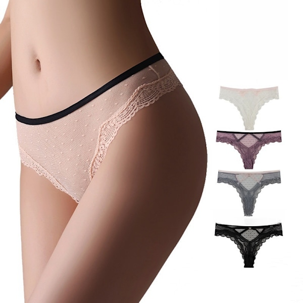 Damer Sexy Thong Trusser Transparent Trykt Åndbar Komfortabel Sports Yoga Underundertøj Fem Stykker Sæt XL