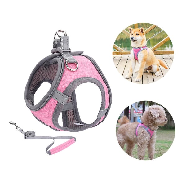 Liten hundsele, valpsele, mjuk hundsele och set med reflekterande halsband Pink L