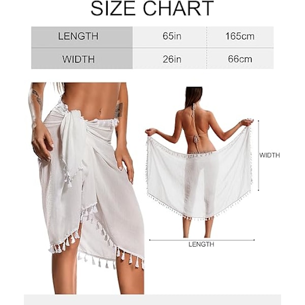 Strand Sarong Pareo Dam Semi-Sheer Baddräkter Cover Ups Kort Kjole med Tofs White