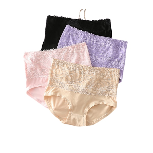 Plus Size Panties, Extended Design, Breathable, High Waist, Tummy Control, Triangle Women's Underwear, Four Pieces Set.