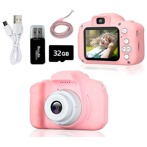 Smart Minikamera Barnkamera 1080p Hd digitalkameraskärm med 32gb-kort pink