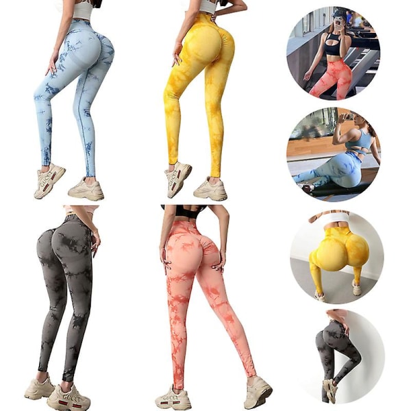 Yogabyxor, hög midja, anti-cellulit-leggings för kvinnor Yogabyxor Push Up gymbyxor Fitness Yellow L