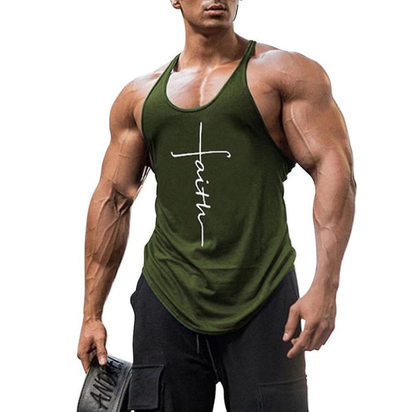 Herrväst Bodybuilding Gym Kläder Träning Löpning Träning Linne ärmlös väst Army Green XL