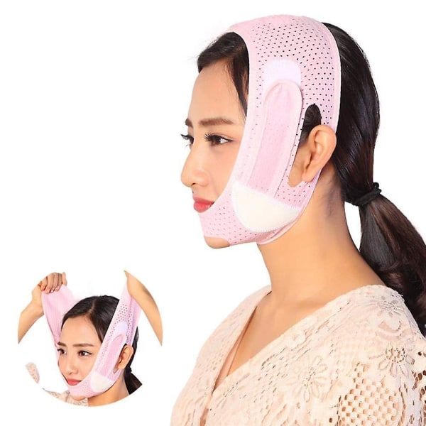 Ansiktslyftbälte V-linjebandage Ansiktsbantningsrem Dubbelhakreducerande ansiktsformare Maskrem Pink