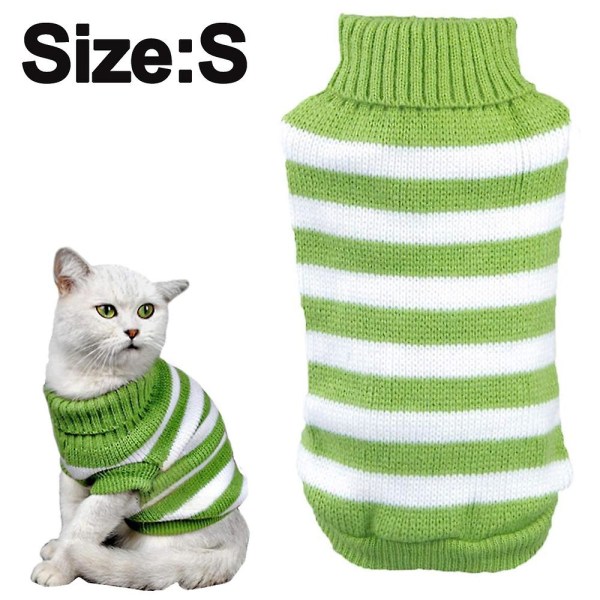 Randiga katttröjor Kitty-tröja för katter Stickat, små hundar Kattungekläder hane och tik, hög stretch, mjuk, varm Green M