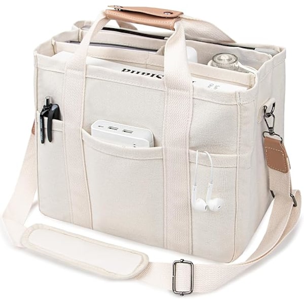 Dam multificka canvas tote stor crossbody axelväska alla tote väskor med fack (vit) white