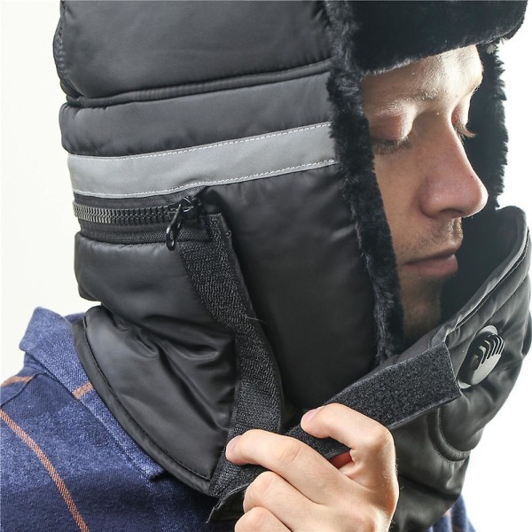 Vinter Termisk Mask Trapper Bomber Mössa Varm Flygare Rysk Trupp Fur Skidmössa Black